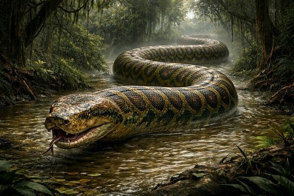 Titanoboa, the largest snake ever known, lived about 60 million years ago during the Paleocene. Reaching lengths over 40 feet.